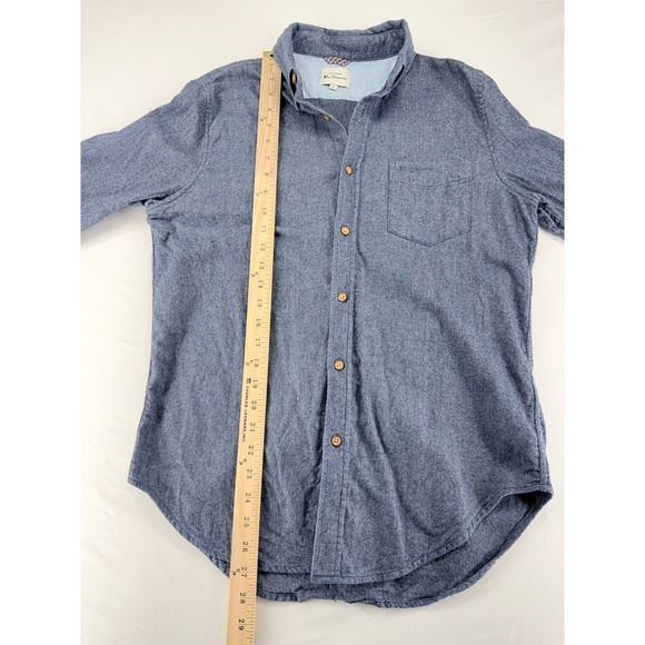 Ben Sherman Blue Heather Flannel Long Sleeve Button-Down Shirt - Size Medium - Picture 4 of 5